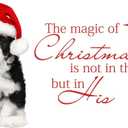 Family The Magic of Christmas Beautiful Quote Wall Decal Decoration Cute Puppy Dog in mini Santa Hat Christmas Costume Holiday Gift Easily Removable - Size: 20 in(W) x 16 in(H)