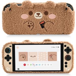 GeekShare Plush Case Compatible with Switch 2 (2025), NS2 Protective Cover for Switch Console and Grip Joy Controller, Plush Bear