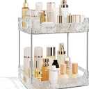 2-Tier Bathroom Counter Organizer Countertop Storage, Dresser Organizer Vanity Tray for Makeup, Perfume Organizer Cosmetics Skincare Shelf - Clear