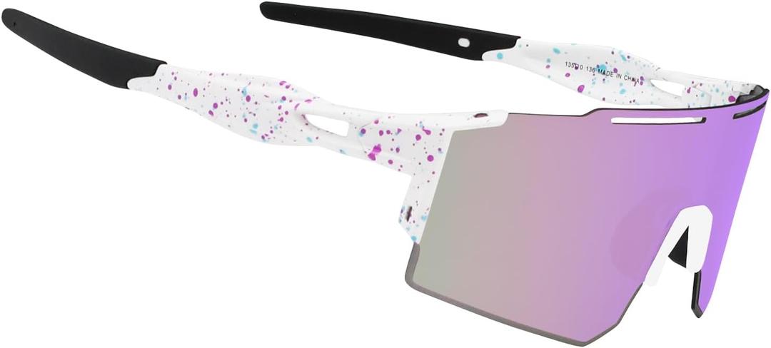 OULAIQI Cycling Sunglasses Polarized Sunglasses for Cycling Men Women with 1 Lens or 3 Interchangeable Lens Baseball Glasses (Purple)
