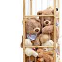 Stuffed Animal Storage and Organizer, Wooden Stuffed Animal Organizer with Elastic Cords, Christmas Themed Movable Toy Storage Rack with Wheels, Ideal for Nursery, Playroom and Kidroom