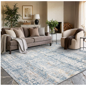 Rugxara 6x9 Washable Area Rug for Living Room, Modern Abstract Large Boho Rugs for Office, Dining Room, Kids Room, Farmhouse, Durable Low Pile Non Slip Carpet for High Traffic Areas, Blue Beige