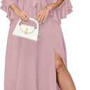 Womens Plus Size Dress Wedding Guest Cocktail Ruffle Half Sleeve Wrap V Neck Slit A Line Maxi Dresses with Belt (Dustypink, XXL)
