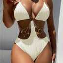 WDIRARA Women's Chain Linked Cut Out Halter One Piece Swimsuit, Small