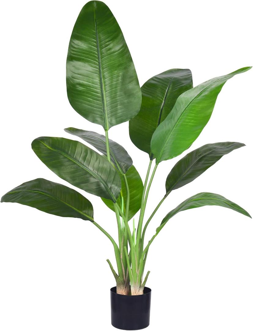 Artificial Bird of Paradise - Fake Plants Indoor Faux Tropical Palm Potted Dypsis Lutescens for Home Office Decor Housewarming (4FT-1Pack) (7in)