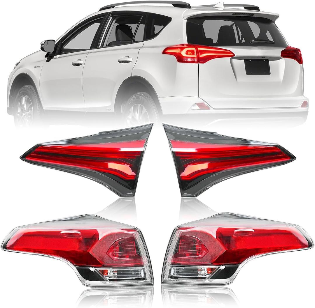 Tail Light Assembly Compatible with 2016-2018 Toyota RAV4, Outer&Inner Left Driver and Right Passenger Side Rear Taillights Brake Lamps with Clear Lens(4 Packs)
