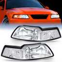 Nilight Headlight Assembly for 1999 2000 2001 2002 2003 2004 Ford Mustang Headlamps Replacement Chrome Housing Clear Reflector Driver and Passenger Side