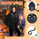 Black cat costume for girls, Cute Halloween Poncho for Women Adult, Hooded Cloak for Cosplay Dress Party Gift, Cat Ears and Removable Tail, One Size, Classic Style (XXL)