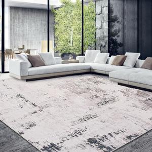 HOMBYS 10x14 ft Modern Area Rug for Living Room Bedroom, Large Boho Floor Carpet with Non-Slip Backing for Indoor Office Dining Room, Abstract Home Deco Non-Shedding, Machine Washable (Black Grey)