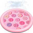Peteast Anti-Slip Pink Donut Print Splash Pad for Kids and Dogs 0.58 mm Thicken Sprinkler Dog Pool for Summer Outdoor Water Toys - Fun Backyard Play Mat for Children and Pets (Pink 67in)