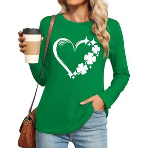 St Patricks Day Shirt Women Lucky Shmrock Shirts Cute Saint Patricks Day Green Clover Long Sleeve Blouse Tops (Small)