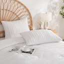 JELLYMONI 2 Pack White Pillowcases Standard Size, Soft Microfiber Striped Tufted Pillow Covers with Envelope Closure (Pillows are not Included)