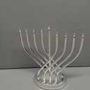 The Dreidel Company Hanukkah Silver Menorah Low Voltage Battery Powered Contemporary Metal Designed Menorah, LED Bulbs Electric, 10.6 Inches Tall