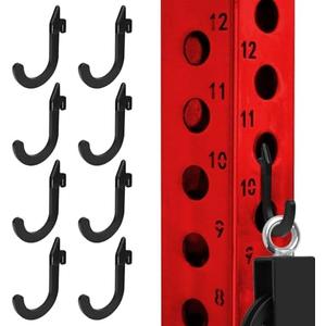 Topfinder 8Pcs Squat Rack Accessories Hook Holder,Power Rack Attachments Hooks,DIY Storage Hook for Resistance Bands Barbell Collars and Gym Accessories (Black)
