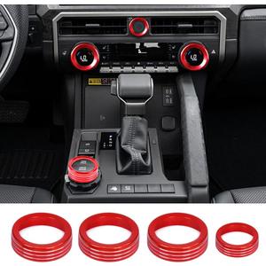 For Toyota Tacoma 2024 2025 2026 and For 4Runner 2025 Up w/14" Display Interior Accessories AC Center Consoles Switch Drive Volume Knob Cover Air Conditioner Aluminum Alloy (Red, 14-Inch Display)