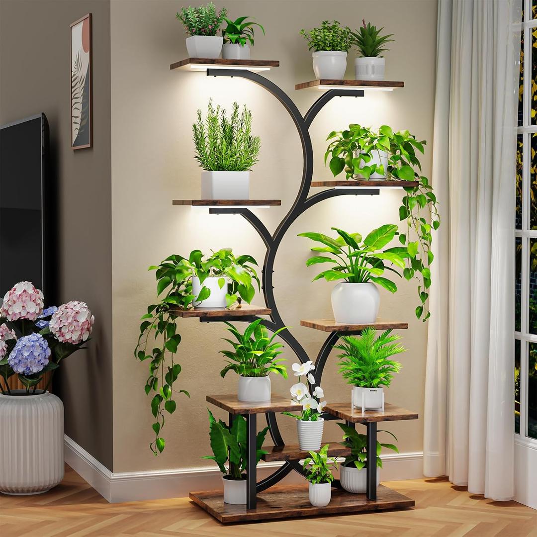 Plant Stand Indoor with Grow Lights - 10 Tiered Plant Shelf Indoor, 63" Lighted Corner Plant Shelves for Indoor Plants, Metal Tall Flower Holder, Plant Rack for Living Room, Patio,Balcony Decor
