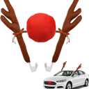 Abnaok Car Reindeer Antler Kit and Nose, Reindeer Christmas Decoration for Car Window Roof-Top & Front Grille,Christmas Reindeer Antlers Auto Decoration Set for Car SUV Van Truck