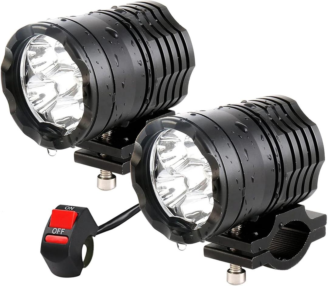 Motorcycle Driving Lights 12-60V 40W 3600LM LED Fog Lights for ATV UTV Bike Car Truck Boat Forklift Waterproof LED Spotlights with 6 Light Beads High Low Strobe Beam Switch Universal (Black 2)