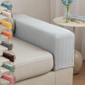 Couch Arm Covers & Arm Chair Covers Set of 2 - Stretch Sofa Armrest Protectors with Non-Slip Grip, Machine Washable Polyester Fabric for Recliner/Loveseat/Sectional (Light Grey,Large-Set of 2)