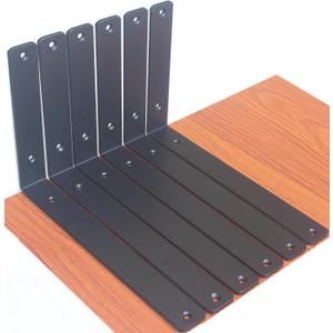 6 Pack - L 12" x H 8" x W1.5, 5mm Thick Black L Shelf Bracket, Iron Shelf Brackets, Metal Shelf Brackets, Floating Shelf, Shelf Supports with Screws