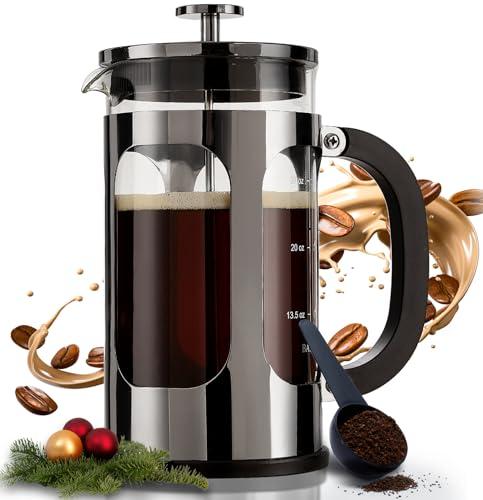 French Press Coffee Maker, Easy to use,Large 304 Stainless Steel Coffee Press, Cold Brew Heat Resistant Thickened Borosilicate Coffee Pot for Camping Travel Gifts, 34 Ounce, Dark Pewter