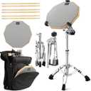 AZEAM Drum Practice Set - 12" Grey Double Sided Silent Drum Pad Kit with Snare Stand, Adjustable Sticks, and Beginner's Portable Practice Backpack