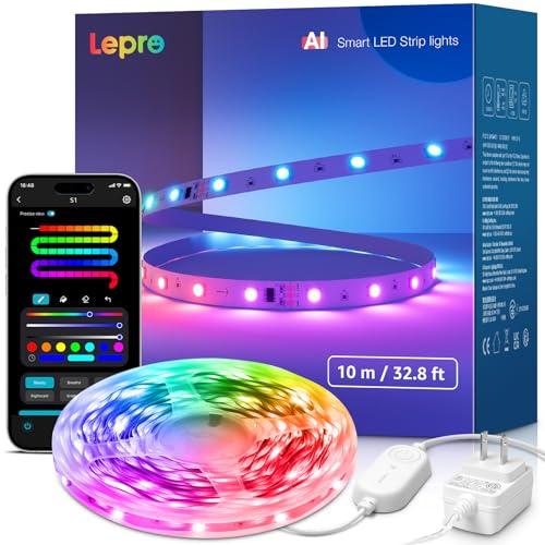 Lepro S1 AI LED Strip Lights for Bedroom - 32.8ft Smart RGB Light Strips with IC and Rainbow Chasing Effects, Color Segment DIY, AI Generated Lighting, No Remote, 2.4G Wi-Fi & Bluetooth