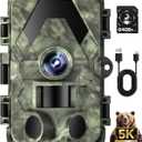 Trail Camera, 5K 60MP Game Camera with No Glow Night Vision, 150Wide-Angle, 0.05s Trigger Speed Motion Activated IP66 Waterproof for Wildlife Scouting, Home Security, Green
