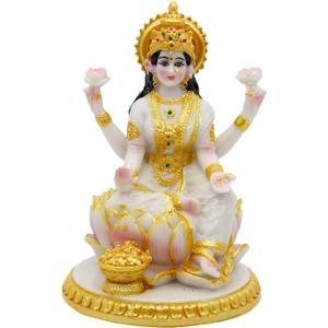 Indian Goddess Meditation Lakshmi Figurine - 5.7H Marble Look Murti Laxmi Idol Statue for Home Office Temple Mandir Pooja Item Puja Decor Diwali Gifts Indian Spiritual Decor Gift