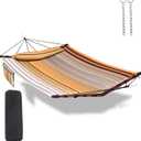 TegerDeger 12FT 2 Person Hammock Large Hammock 450LB Capacity with V Shaped Hardwood Spreader Bar & Nylon Rope for Outside, Patio, Garden, Backyard, Beach, Poolside - Fall Yellow Stripes