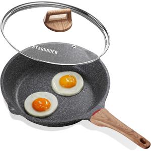 Induction Nonstick Skillet Frying Pan With Lid,Swiss Granite Omelette Pan, Scratch-Resistant Safe Cookware SetPFOA Free(8 inch)