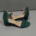 PARTY Women's Open Toe Ankle Strap Low Block Chunky Heels Sandals (8, Emerald Green)