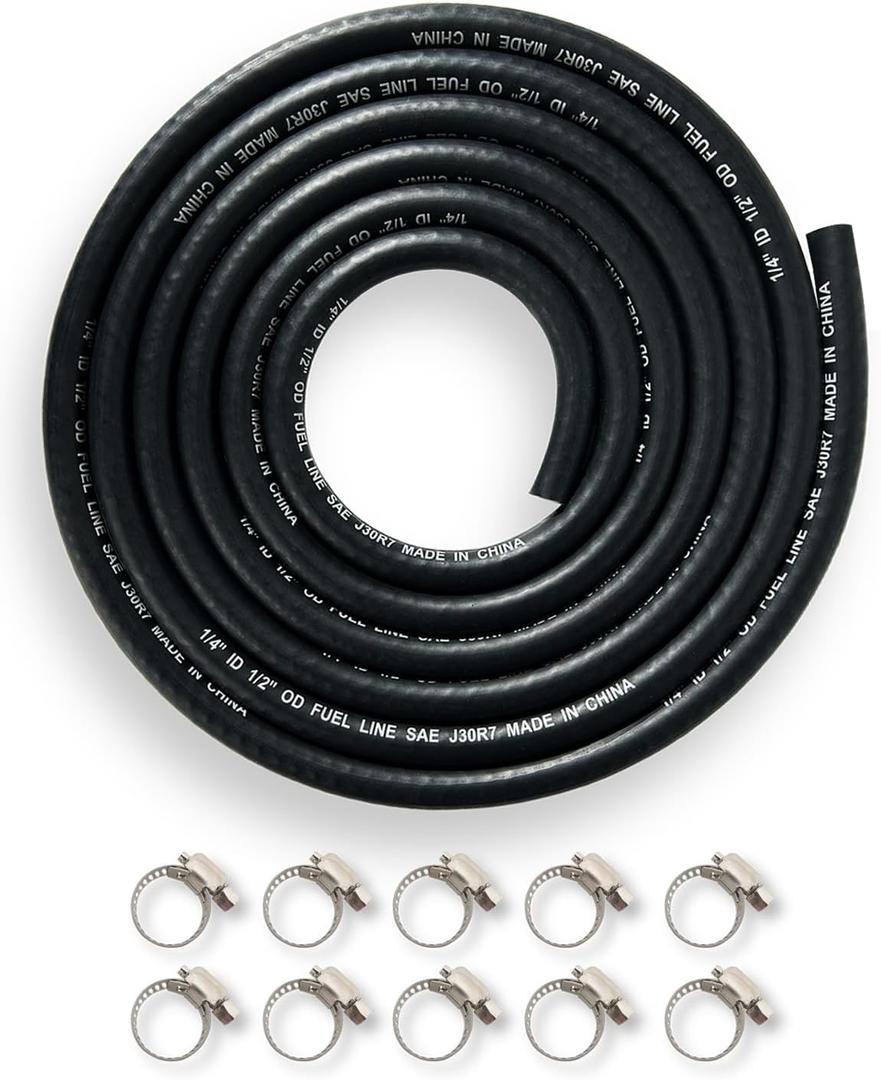 YAMAKATO 1/4 Inch ID Fuel Line Hose Reinforced 6 Feet w/ 10 Clamps NBR SAE 30R7 for Tecumseh 30705 Briggs 791745