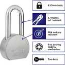 BRINKS Heavy Duty Padlock with Key, 64 mm Commercial Solid Steel with Boron Shackle for Secure Entry, Keyed Padlocks