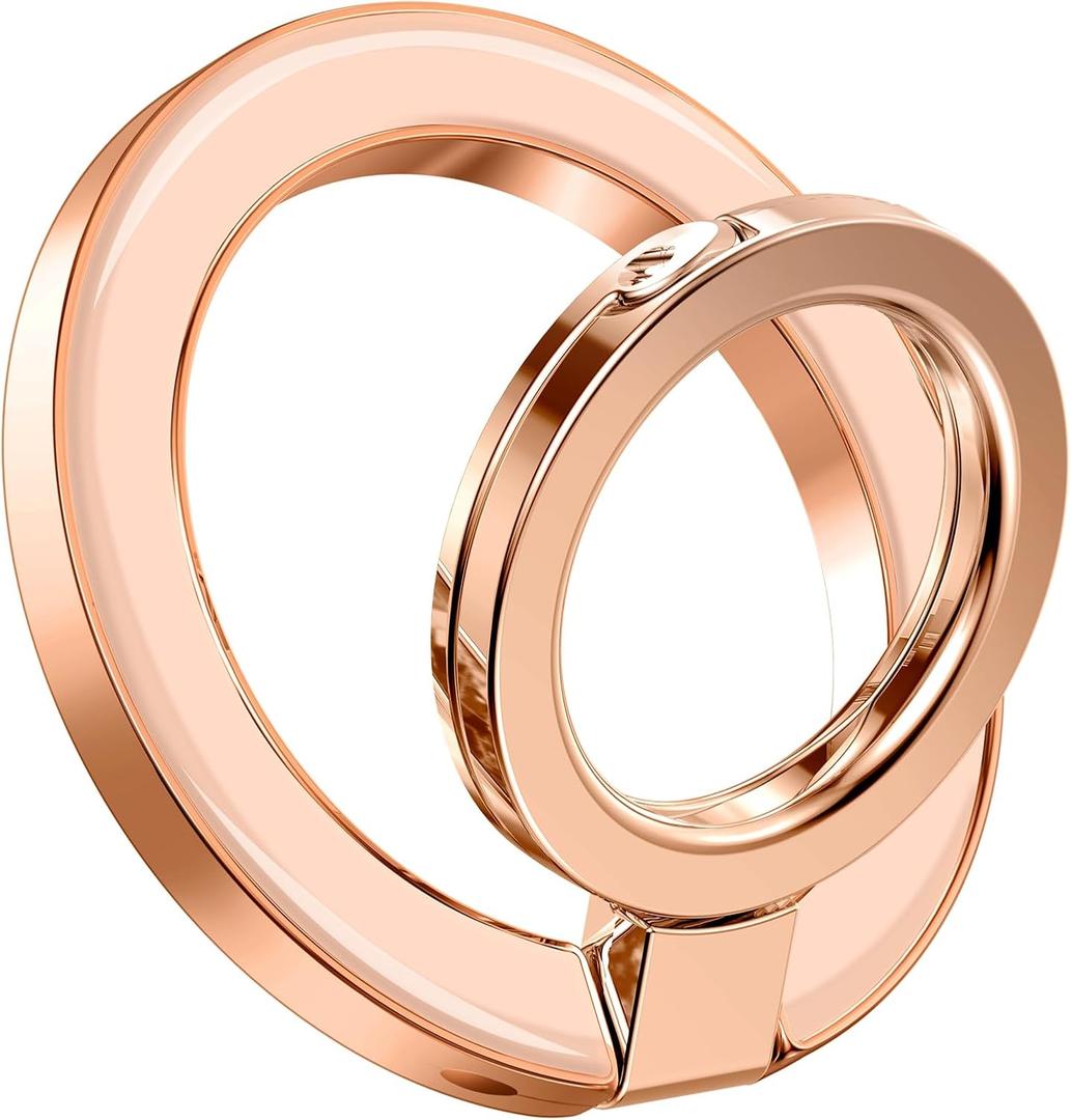 GVIEWIN Magnetic Phone Ring Holder, Compatible with MagSafe Phone Grip with Adjustable Stand, Magnet Phone Ring Kickstand for iPhone 17/16/15/14/13/12 Pro Max Plus Air/Other Phones (Clear/Orange)