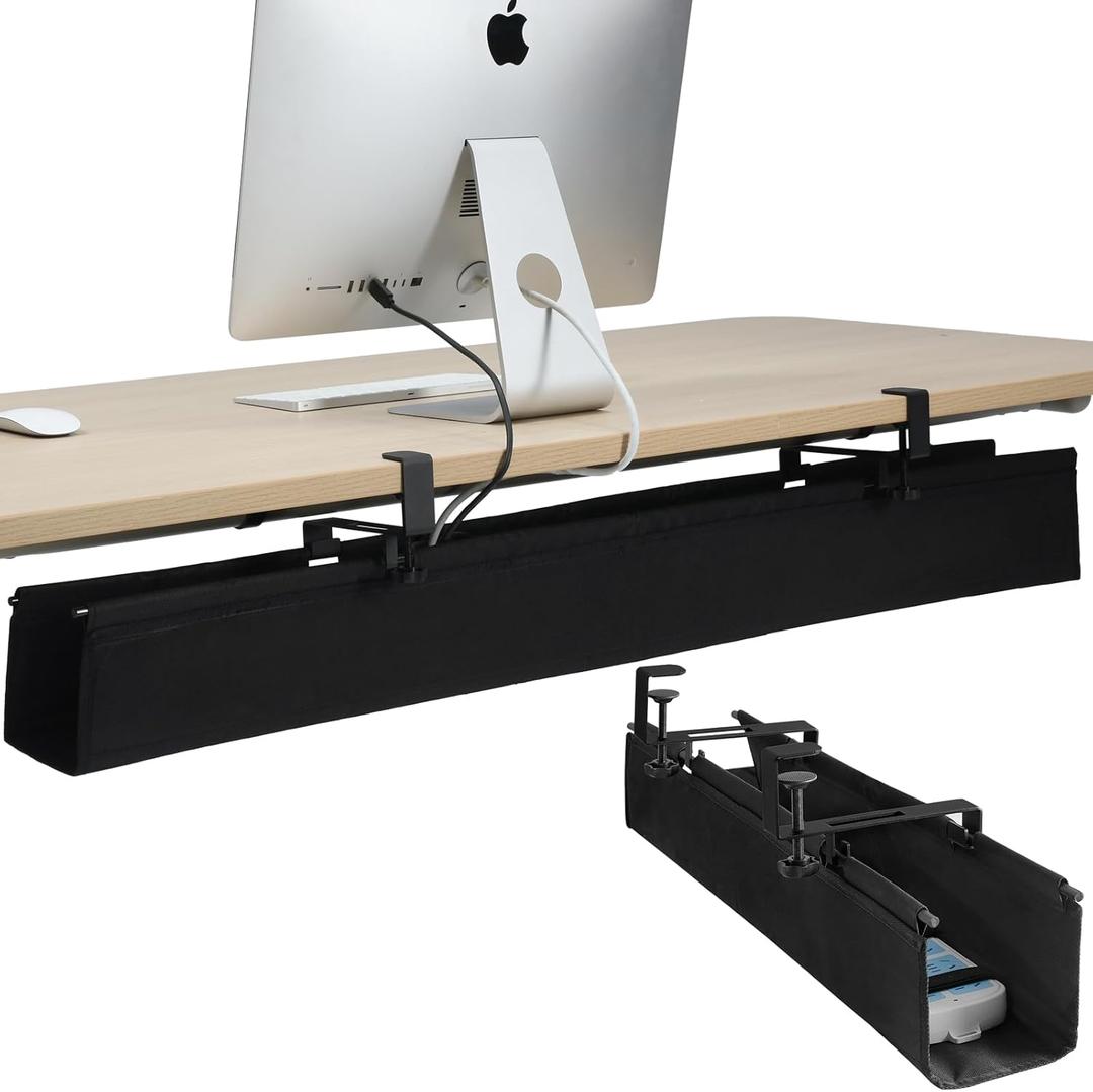 MAXECHO Under Desk Cable Management Tray 48" - Clamp on Wire and Cable Organizer for Storage and to Hide Cords - Ideal for Home Office - Premium Black Fabric Design