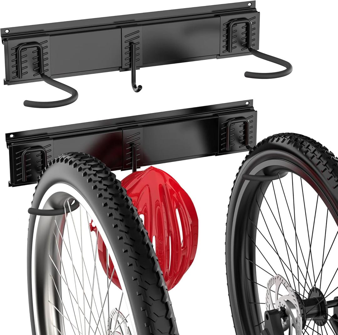 Ultrawall Bike Rack, Garage Bike Rack Wall Mount for 2 Bicycle and 1 Helmet, Heavy Duty Bike Storage for Home Space Saving Holds Up to 100lbs (2 bike)
