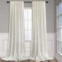 Pitalk Natural Linen Blend Back Tab Sheer Curtains 90 Inches Long for Living Room 2 Panels Rod Pocket Draperies Light Filtering Semi Sheer Cream Curtains for Bedroom Farmhouse Decor Ivory 52x90 Length