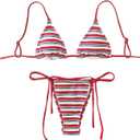 GORGLITTER Women's Striped High Waisted Bikini Sets Cute Cheeky Triangle String Thong Swimsuit Bathing Suit 2 Piece (M)