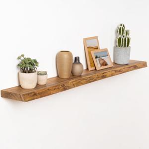 Rustic Elm Wood Floating Shelves 48 Inch, Wall Mounted Live Edge Floating Shelf for Bathroom Living Room Kitchen, Long Wooden Wall Shelves with Heavy-Duty Bracket for Books Decor Storage, Natural