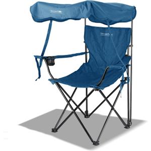 Living + Folding Camping Chair with Canopy Shade, Beach Chair, Steel Frame, Cup Holder, Portable and Lightweight, Comfortable Design, Sun Protection for Outdoor, Beach, Camping, Picnic