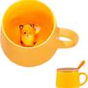 BigNoseDeer Kawaii Fox Mug Cute Mugs with 3D Fox Inside Ceramic Coffee Mug with Lid and Spoon Cute Stuff Birthday Gifts Cute Gifts For Women 13.5oz