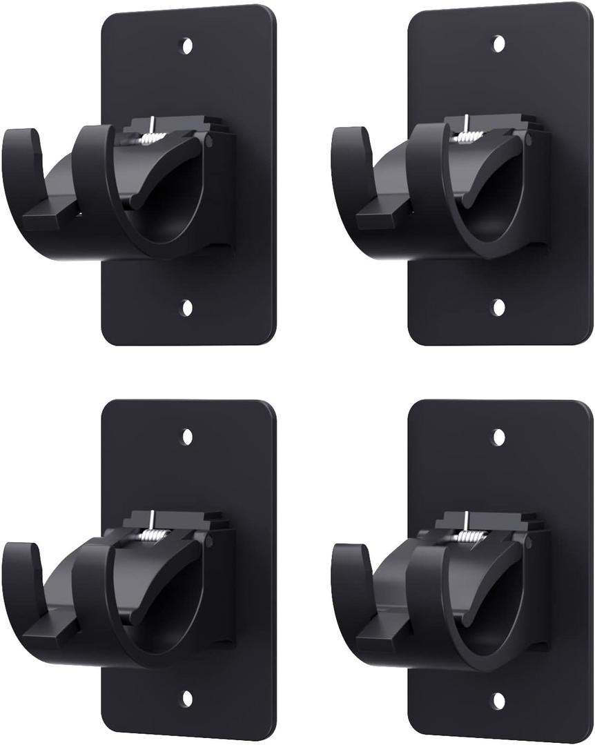 4 Pieces Self Adhesive Curtain Rod Bracket, Universal Plastic Curtain Rod Holders, No Drill Curtain Rod Brackets Curtain Rod Hooks for Bathroom, Bedroom, Livingroom, Kitchen (Black)