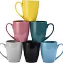 Bruntmor 6 Pack Large Coffee Mug Set - Large-sized Ceramic Drinking Cup for Coffee, Tea, Juice - Colorful Dinnerware Cups - Assorted Colored Mugs - Dishwasher Microwave Safe, 8 oz