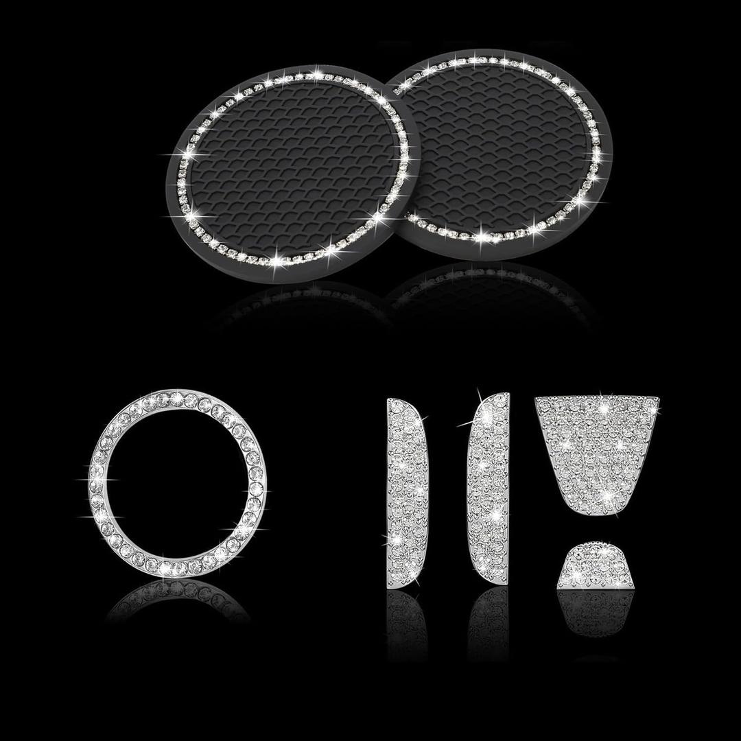 Bling Engine Start Stop Button Cover Crystal Car Cup Holder Coaster Compatible with Honda Civic Accord Passport Pilot CR-V HR-V XR-V UR-V Odyssey Logo Decal Emblem Interior Accessories Set (For HD)