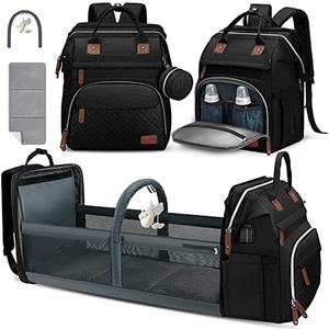 DERJUNSTAR Diaper Bag Backpack, Large Baby Bag with Changing Pad, Thick Padded Back & Straps, Laptop Compartment, Waterproof Travel Backpack with USB Port, Multi-Function for Mom & Dad, Black