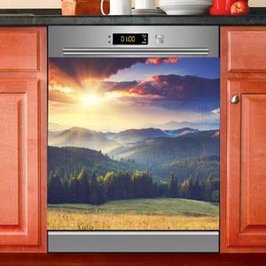 Dishwasher Cover Panel Mountains Sunset Landscape Dishwasher Magnet Cover Decorative Magnetic Refrigerator Sticker Decal Door Vinyl 23x26 in