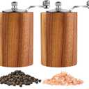 Acacia Wood Salt and Pepper Grinder Mills Sets, Wooden Shakers with Adjustable Ceramic Core, Classic Manual Salt Grinder Refillable Pepper Mill Set with a Gear Crank System for kitchen Spice