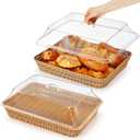 2 Set Wicker Bread Basket for Serving with Acrylic Lid Cover Imitation Rattan Bread Basket Woven for Fruit Summer Picnic BBQ Pool Party Outdoor Housewarming Gift(17.72" X 13.78")