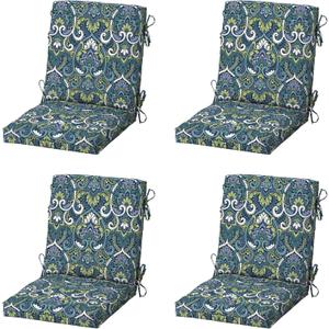 Arden Outdoor Midback Chair Cushion, 4-Pack, 18x36.5, Blue Damask